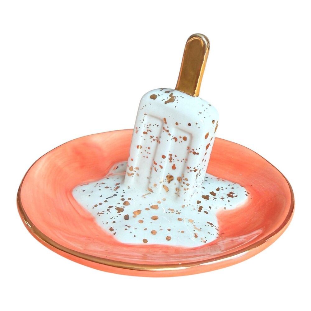 Anthropologie Summer Scoops Trinket Dish Ring Jewelry Holder Popsicle Coral Gold